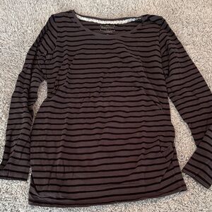 Motherhood Maternity Charcoal Gray and Black Striped Long Sleeve Scoop Neck Top